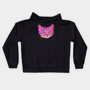 Pink Kitty Face Net Background Kids Hoodie